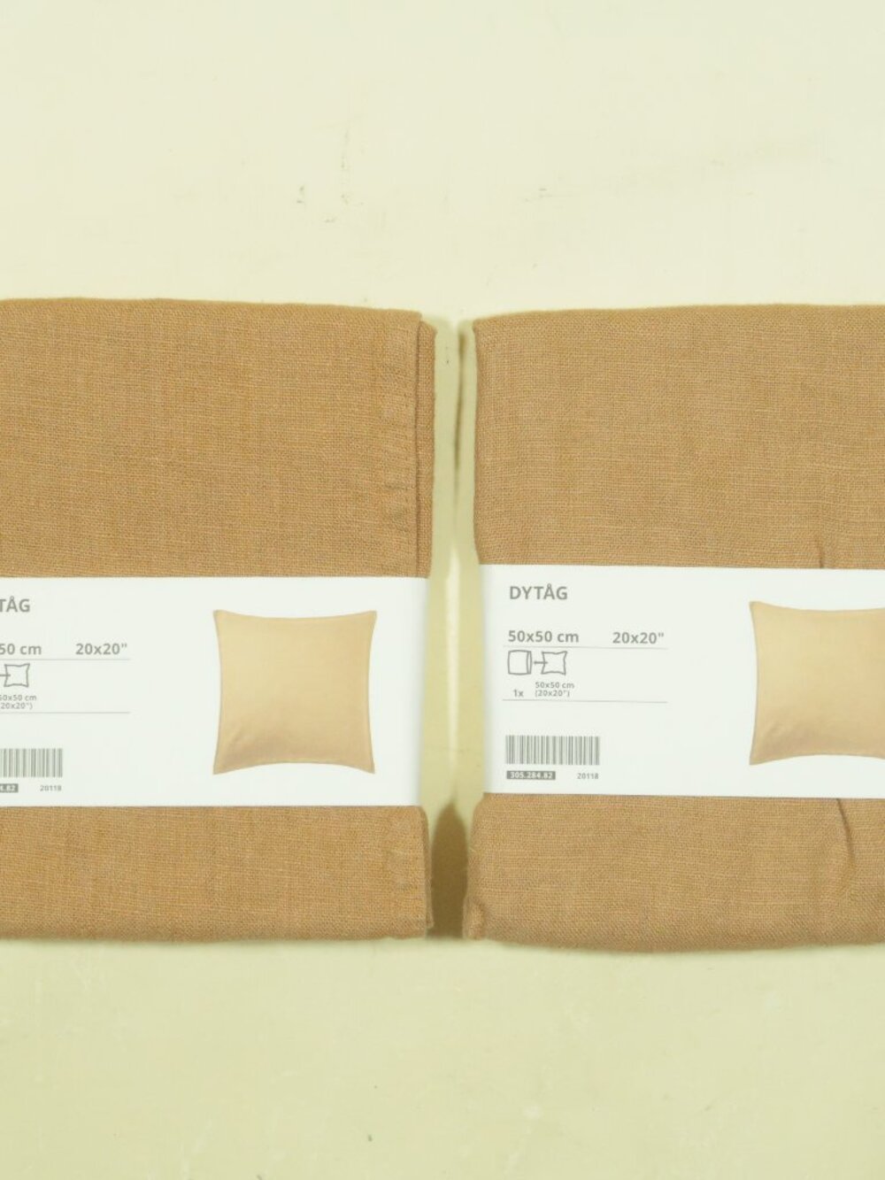 Ikea Dytag Cushion Cover Linen Square Pillow 20” x 20” Dark Beige Lot of 2 New